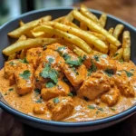 Creamy Butter Chicken with Garlic Cream Sauce and Hand-Cut Fries