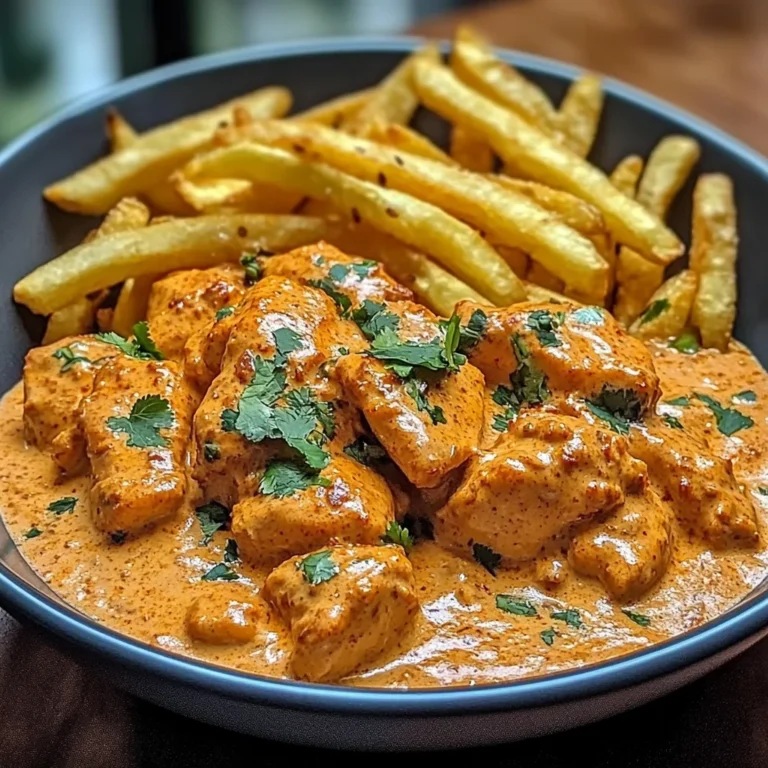 Creamy Butter Chicken with Garlic Cream Sauce and Hand-Cut Fries