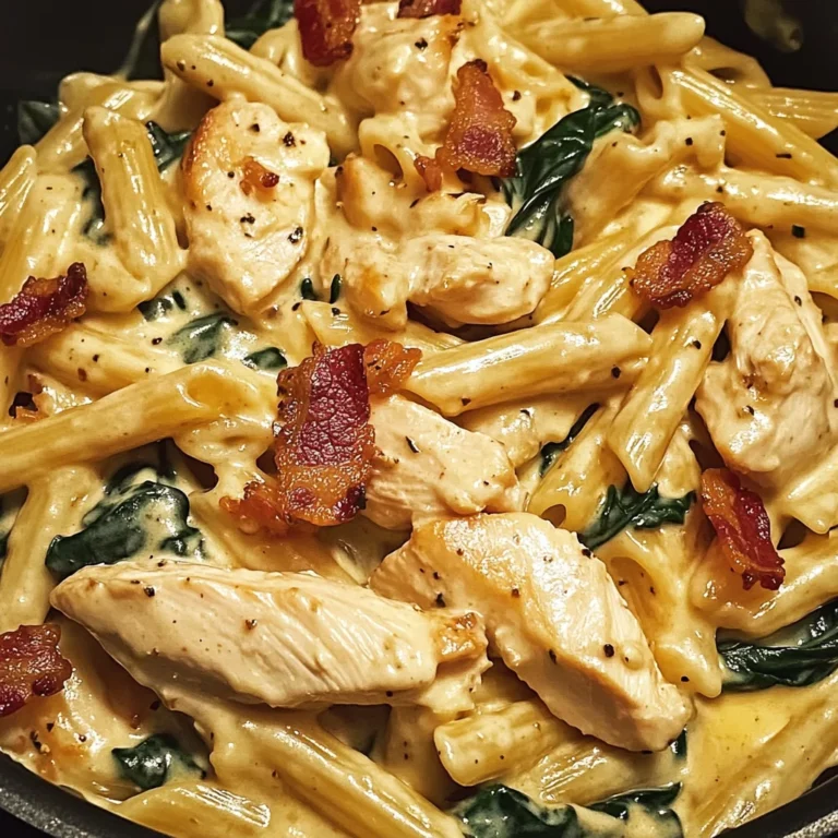 Creamy Garlic Chicken Bacon Penne with Spinach
