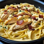 Creamy Lemon-Garlic Chicken Bacon Fettuccine