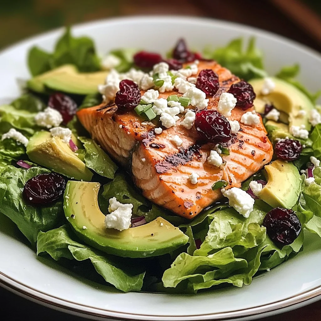 Grilled Salmon & Avocado Salad with Cranberries and Feta