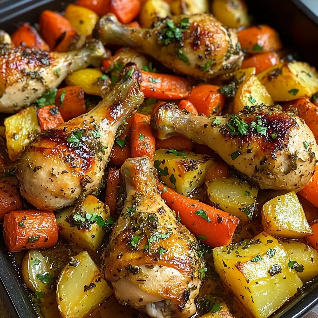 Herb-Roasted Chicken Drumsticks with Baked Mixed Veggies