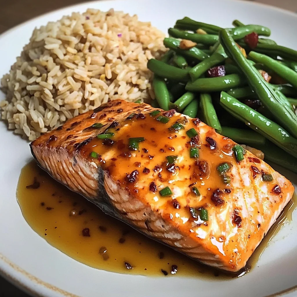 Honey Garlic Salmon with Brown Rice & Green Beans