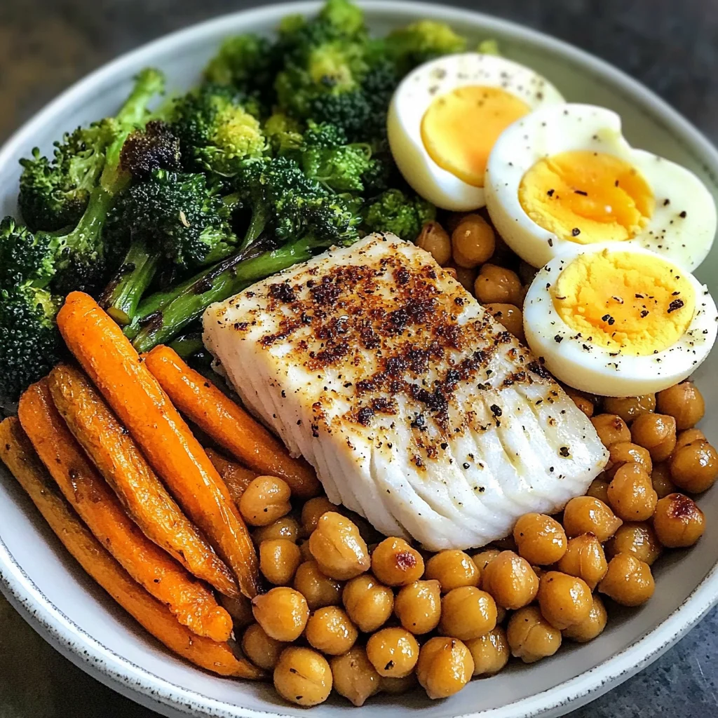 Protein Power Plate with Fish, Roasted Chickpeas & Veggies
